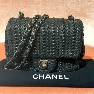 CHANEL small lambskin crochet flap bag